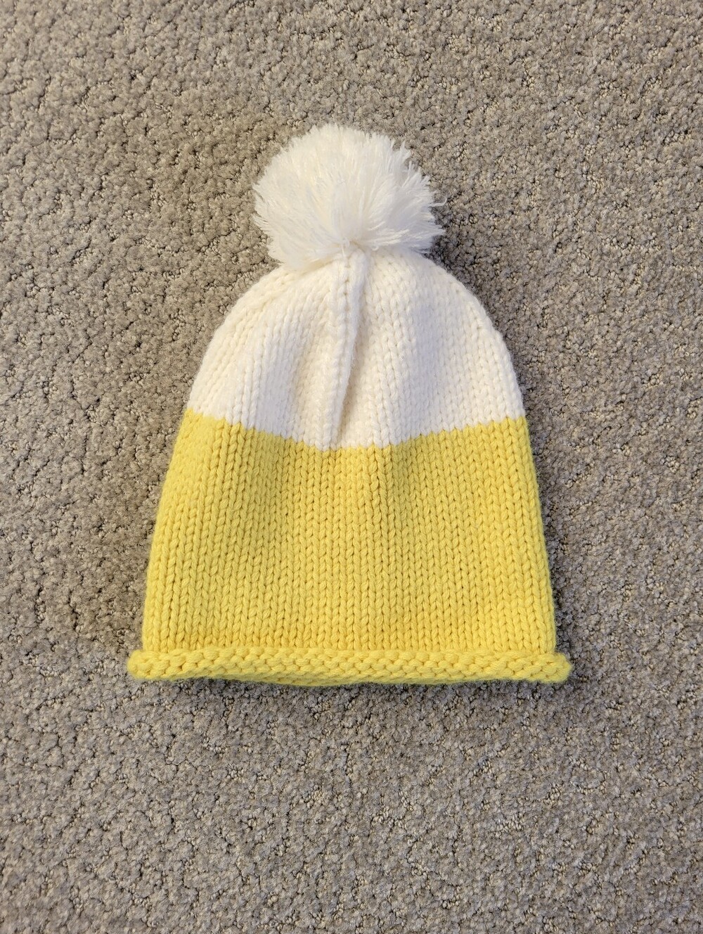 Old Navy Colorblock Yellow White Winter Hat with Pom Pom
